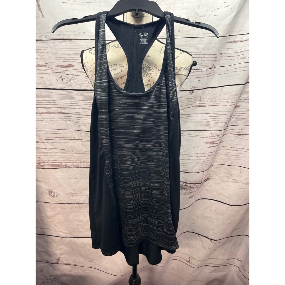 Champion C9 Duo Dry Womens XL Racerback Tank Top Black Grey Space Dye Activewear